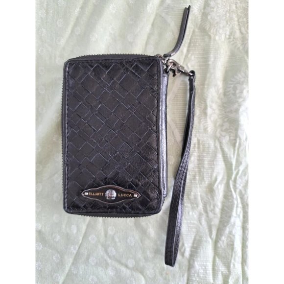 ELLIOTT LUCCA Wristlet Smartphone Case Mini Clutch Wallet Leather Basket Weave - Picture 3 of 10